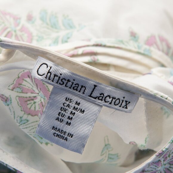 Christian Lacroix Dress Mini A-Line Lace-Up Tie Back Blue Cream Size Medium - Picture 3 of 6